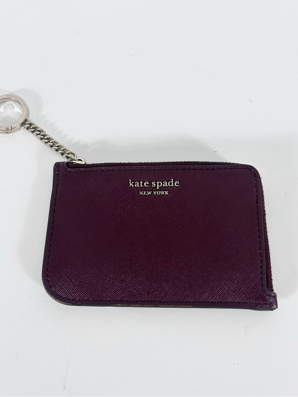 Kate Spade New York Burgundy Card Holder Wallet L- Zip Coin Purse Keychain